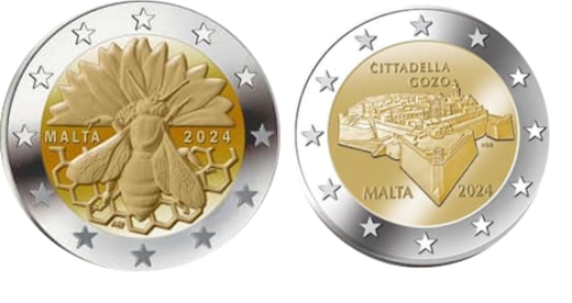 2 x 2 Euro Malta Klappfolder 2024 - Die maltesische Honigbiene + Ċittadella Gozo