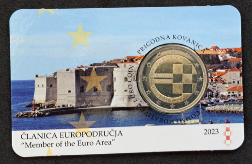 2 Euro Coincard Kroatien 2023.Euro-Einführung.Proof Like PP - Fehler