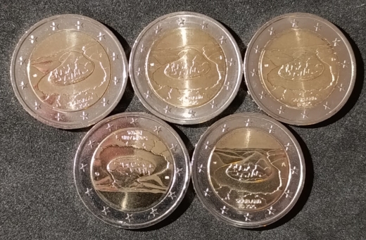 5 x 2 Euro Lose Münzen BRD ADFGJ 2025 - Saarland - STGL