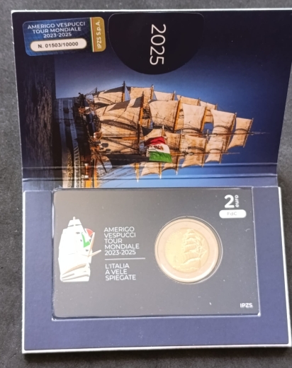2 Euro Coincard Italien 2025 - Americo Vespucci - Weltreise