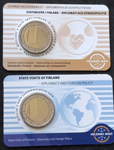 2 x 2 Euro Coincards Finnland 2025 - Diplomatie und Aussenpolitik - Beide Sprachen