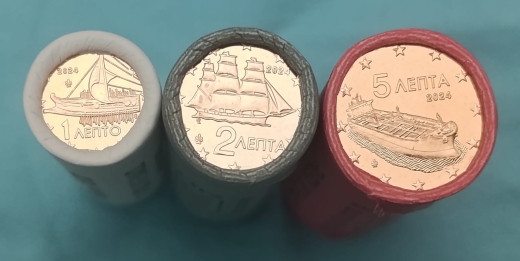 1,2,5 Cent Rollen Griechenland 2024 - 3 Sehende Rollen