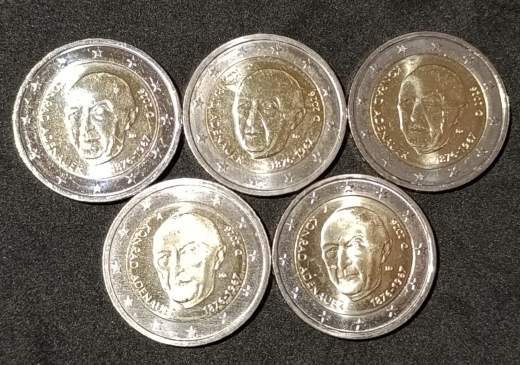 5 x 2 Euro BRD ADFGJ - Konrad Adenauer - Stempelglanz