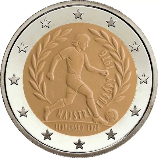 2 Euro Slowakei 2026 - 50. Jahrestag des Sieges der tschechoslowakischen Fußballmannschaft bei der EM 1976. - Stempelglanz