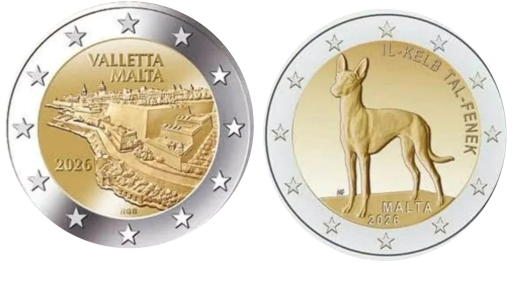 2 x 2 Euro Malta 2026 Lose - Valletta und Pharaonenhund - Stempelglanz