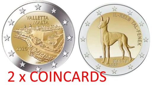 2 x 2 Euro Malta 2026 CC - Valletta und Pharaonenhund - 2 x Coincards