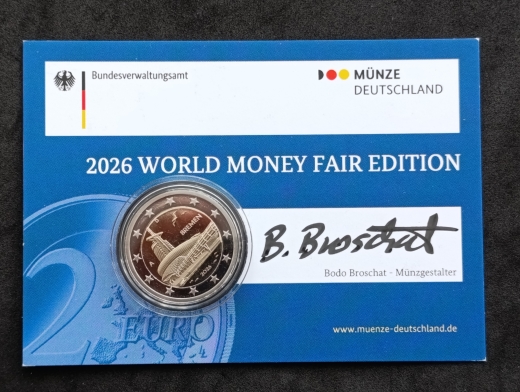 2 Euro Bremen 2026 Coincard World Money Fair Signiert Bodo Broschat