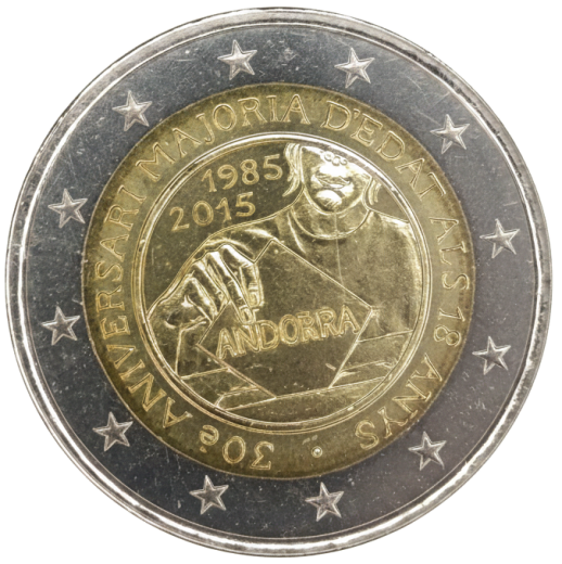 2 Euro Andorra 2015 - 30. Jahrestag der Volljährigkeit und politischen Rechte für 18‑Jährige