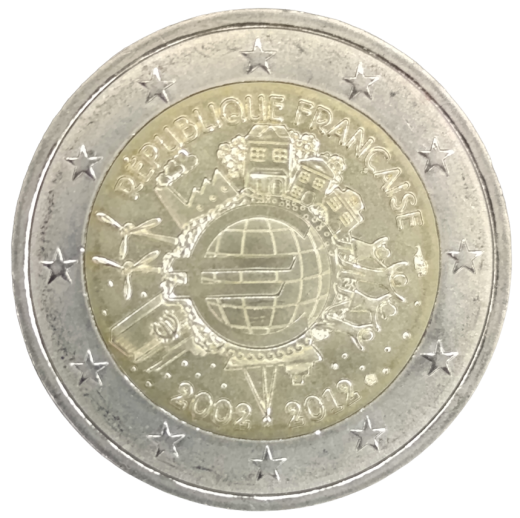 2 Euro Frankreich 2012 - 10 Jahre Euro-Münzen und Euro-Banknoten