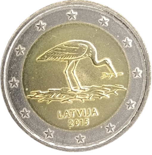2 Euro Lettland 2015 - Bedrohte Natur - der Schwarzstorch