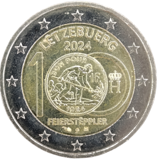 2 Euro Luxemburg 2024 - 100 Jahre Einführung der Luxemburger-Franc-Münzen mit dem Feiersteppler - Reliefversion