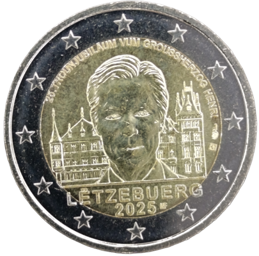 2 Euro Luxemburg 2025 - 25. Jahrestag der Thronbesteigung von Großherzog Henri - Reliefversion