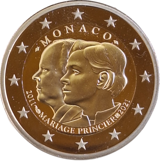 2 Euro Monaco 2021 - 10. Jahrestag der königlichen Hochzeit von Fürst Albert II. und Fürstin Charlène