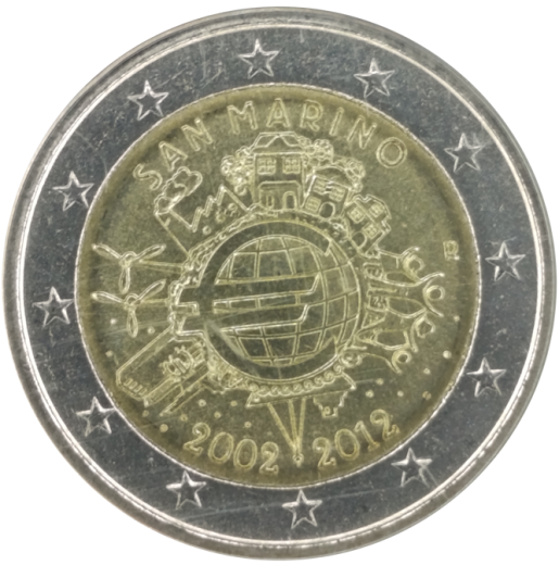 2 Euro San Marino 2012 - 10 Jahre Euro-Münzen und Euro-Banknoten