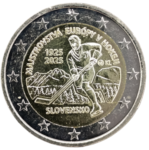 2 Euro Slowakei 2025 - 100 Jahre erstes internationales Sportturnier auf dem Gebiet der Slowakischen Republik - Eishockey-EM