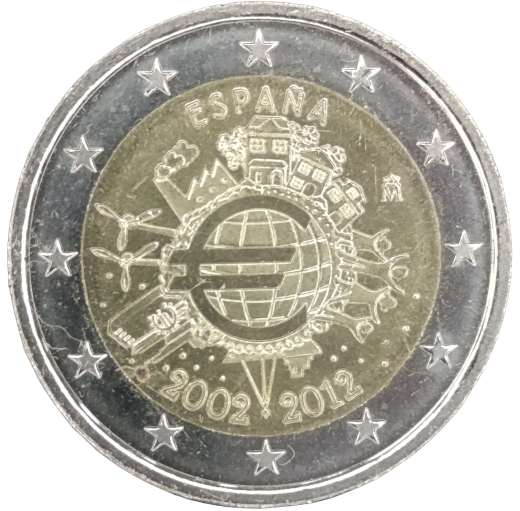 2 Euro Spanien 2012 - 10 Jahre Euro-Münzen und Euro-Banknoten