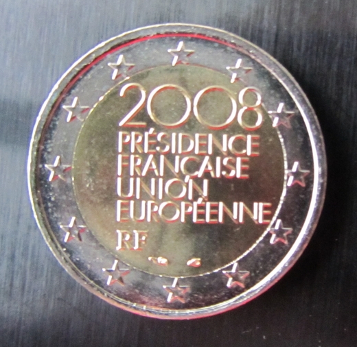 2 Euro Frankreich 2008 Sondermünze  EU-Ratspräsidentschaft prägefrisch aus Rolle