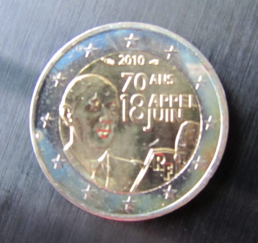 2 Euro Frankreich 2010 Sondermünze  Appell 18.Juni 1940 prägefrisch aus Rolle