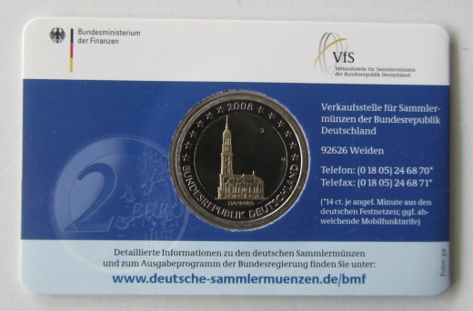 2 Euro  BRD 2008 Sondermünze Michel in Coincard PP Prägebuchstabe J