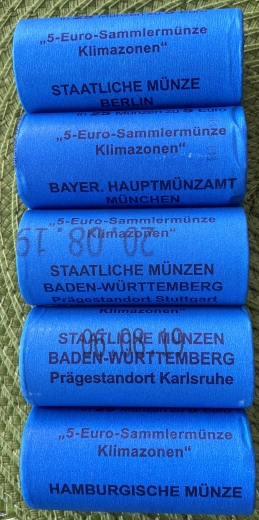 5€ BRD 2019 Klima gemässigte Zone  kompletter Rollensatz A D F G J  bankfrisch in ungeöffneten Originalrollen