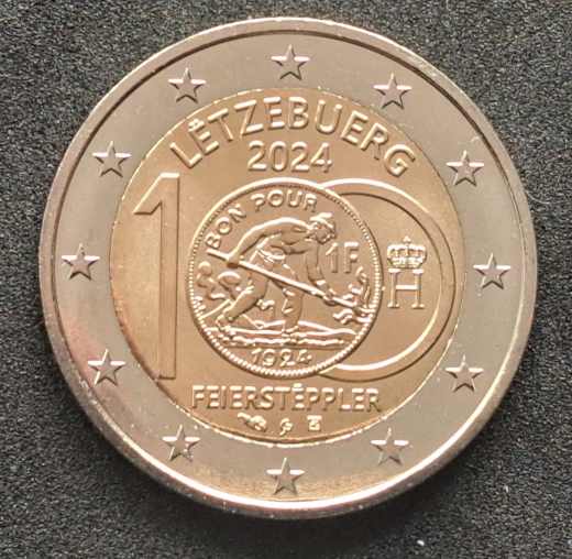 2 Euro Luxemburg 2024 - 100. Jahrestag der Einführung der Franc-Münzen mit dem Feierstëppler