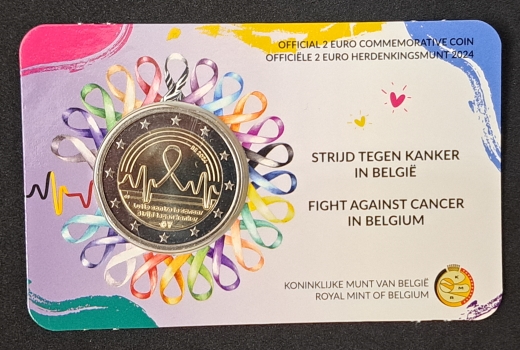 2 Euro Belgien 2024 - Kampf gegen den Krebs in Belgien - COINCARD MEINER WAHL WL ODER FL