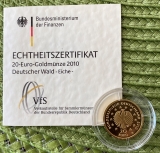 20€ Goldmünze 2010 Eiche aus der Serie Deutscher Wald mit Zertifikat Prägung G