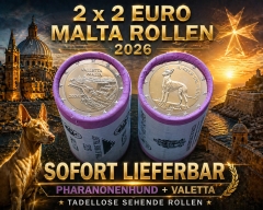 2 x 2 Euro Malta 2026 Rollen - Valletta und Pharaonenhund