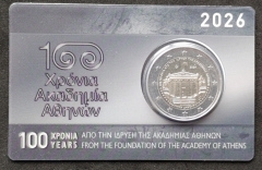 2 Euro Coincard Griechenland 2026 - 100. Jahrestag der Gründung der Akademie von Athen