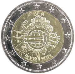2 Euro Belgien 2012 - 10 Jahre Euro-Münzen und Euro-Banknoten