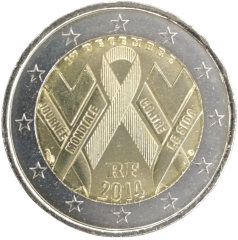 2 Euro Frankreich 2014 - Kampf gegen AIDS zum Welt-AIDS-Tag