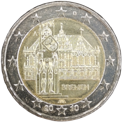 2 Euro Deutschland 2010 - Bundesland Bremen, Rathaus und Roland