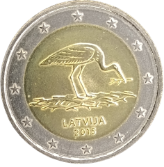 2 Euro Lettland 2015 - Bedrohte Natur - der Schwarzstorch
