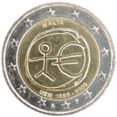2 Euro Malta 2009 - 10 Jahre Wirtschafts- und Währungsunion, Einführung des Euro