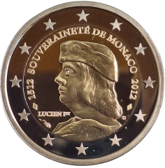 2 Euro Monaco 2012 - 500 Jahre der Souveränität Monacos durch Lucien I. Grimaldi Stgl.