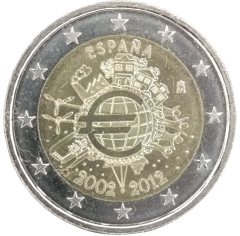 2 Euro Spanien 2012 - 10 Jahre Euro-Münzen und Euro-Banknoten