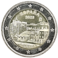 2 Euro Spanien 2023 - Altstadt von Caceres - UNESCO-Welterbestätten