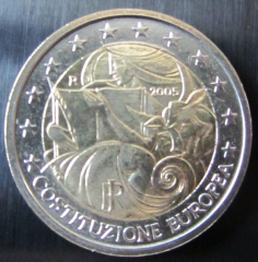 2 Euro Italien 2005 Sondermünze  EU-Verfassung prägefrisch aus Rolle