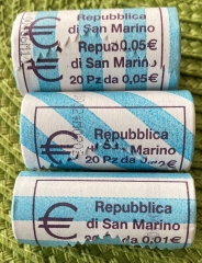 San Marino 2006  1c 2c 5c Kursmünzen in Minirollen mit je 20 Stück ungeöffnet